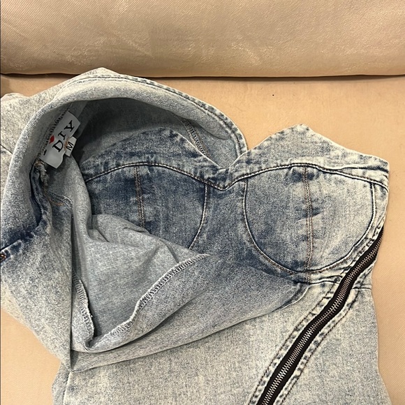 Denim Asymmetrical Zip Dress - Picture 5 of 7